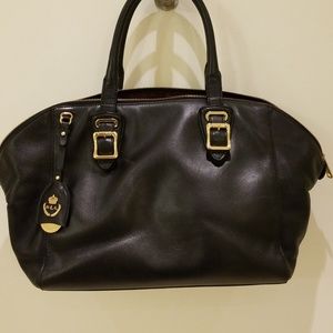 Black leather satchel "bowling" bag